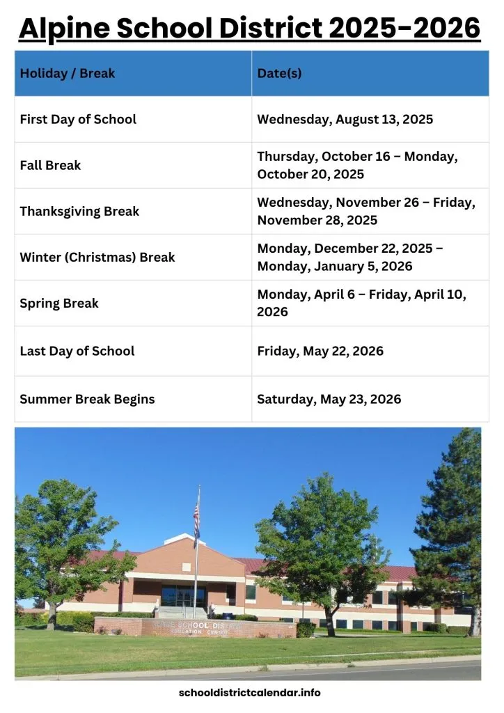Alpine School District Calendar