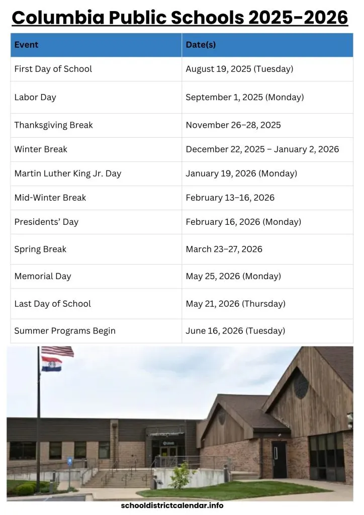 Columbia Public Schools Calendar