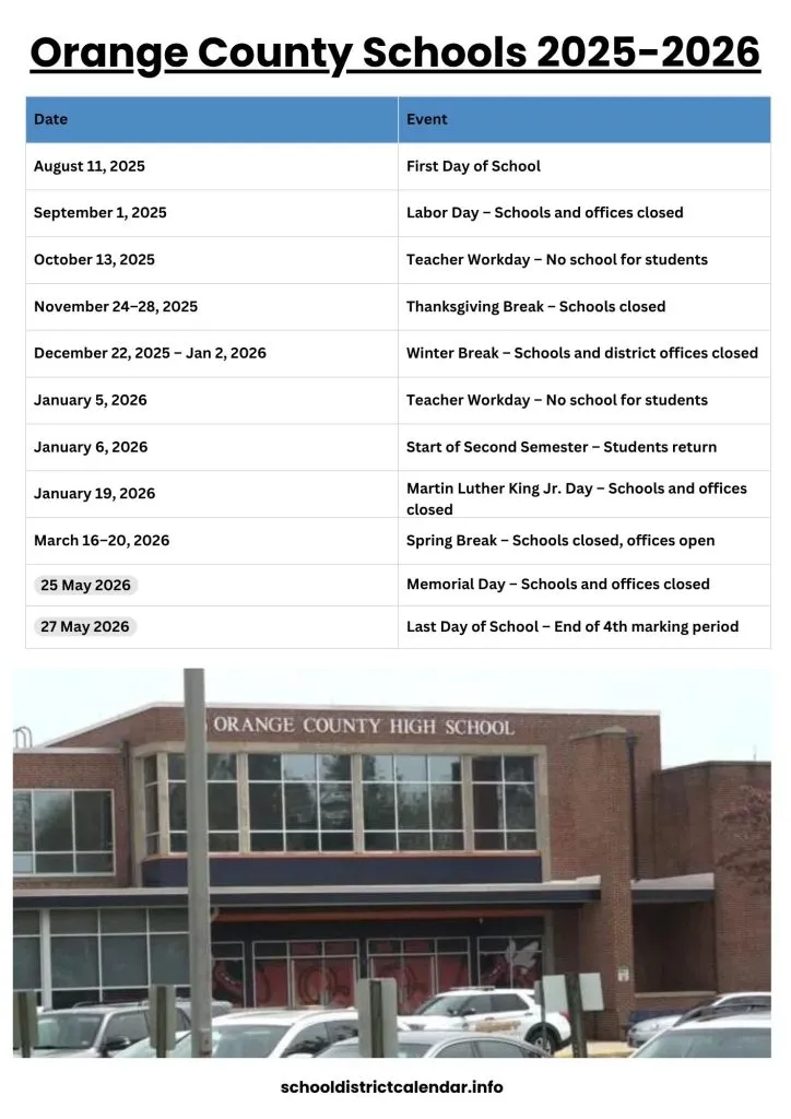 Orange County Schools Calendar