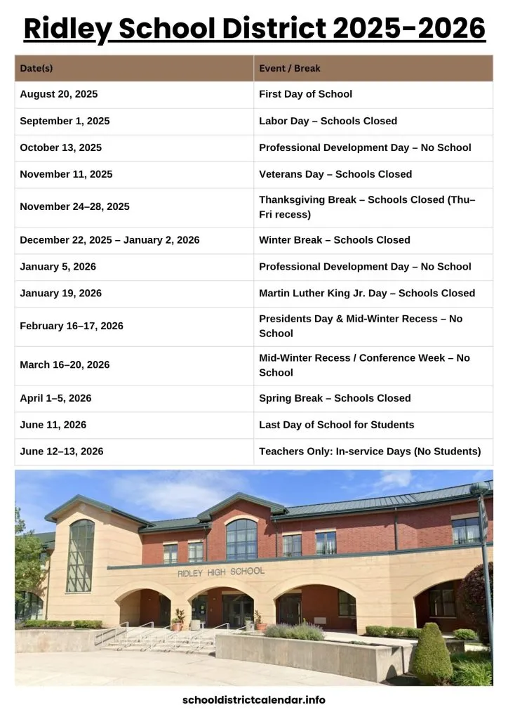 Ridley School District Calendar