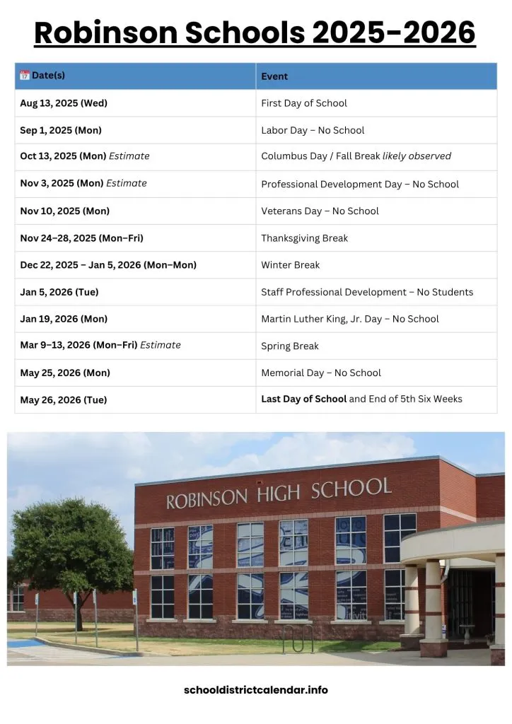 Robinson Schools Calendar