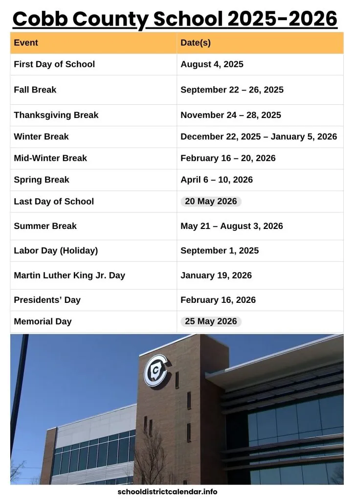 Cobb County School Calendar