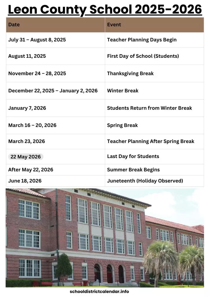 Leon County School Calendar