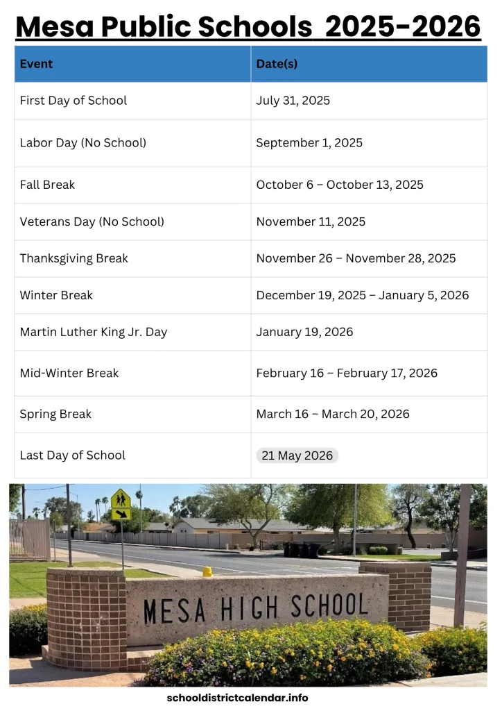 Mesa Public Schools Calendar