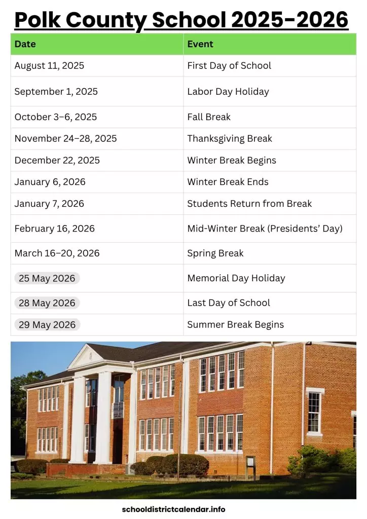 Polk County School Calendar