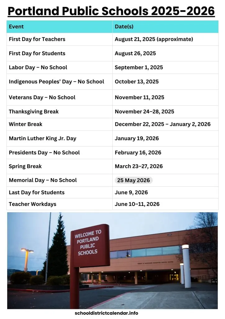 Portland Public Schools Calendar